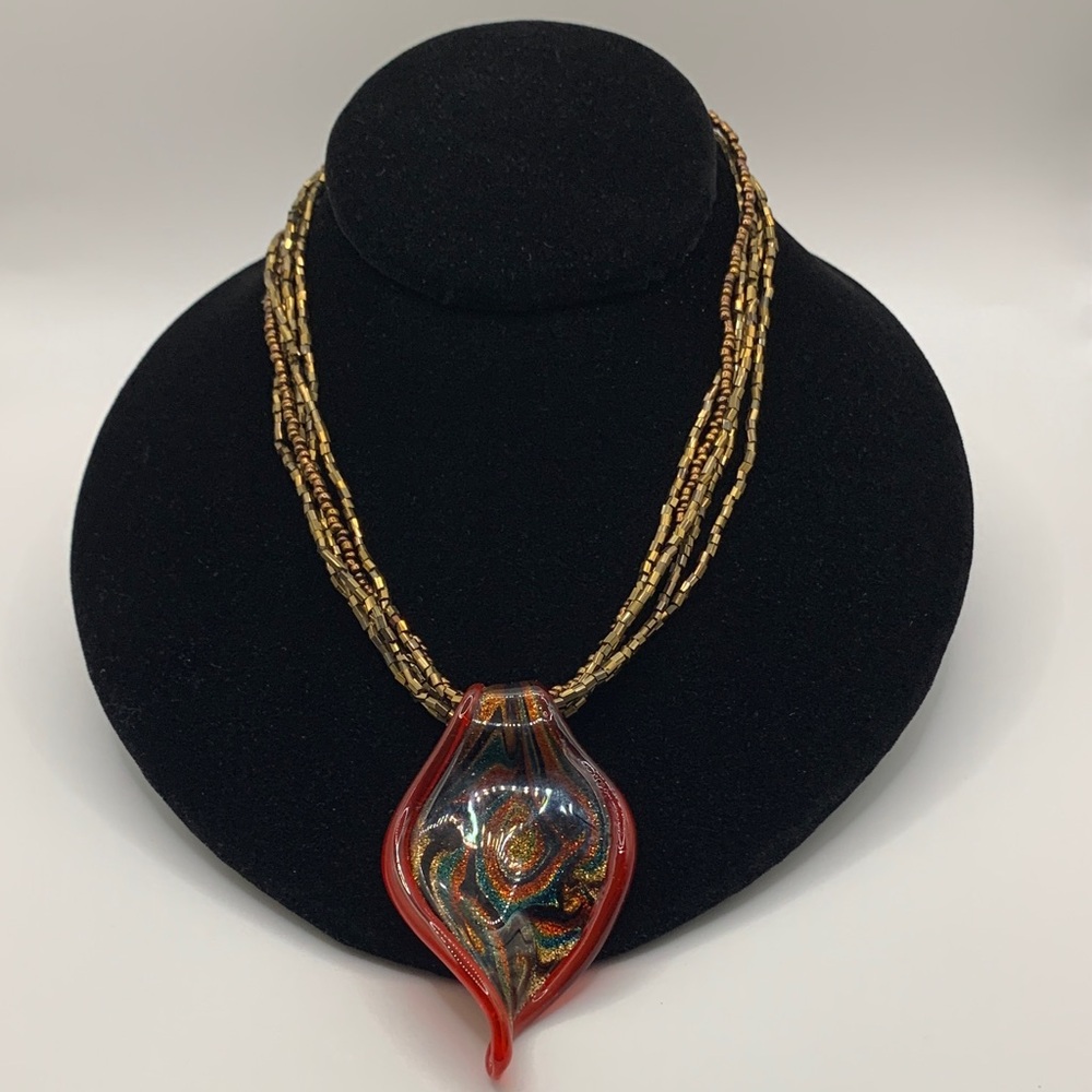 Beaded Multi-Strand Glitter Swirl-Pendant Necklace